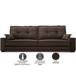 Sofá Palermo 2,40m Retrátil e Reclinável Velosuede Chocolate - Netsofás - 3