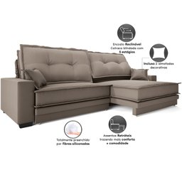 Sofá Palermo 2,40m Retrátil e Reclinável Velosuede Capuccino - Netsofás - 6