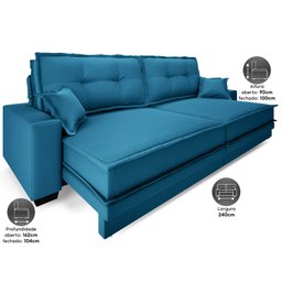 Sofá Palermo 2,40m Retrátil e Reclinável Velosuede Royal - Netsofás - 2