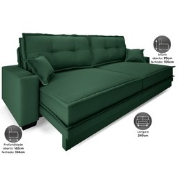 Sofá Palermo 2,40m Retrátil e Reclinável Velosuede Verde - Netsofás - 2