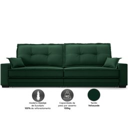Sofá Palermo 2,40m Retrátil e Reclinável Velosuede Verde - Netsofás - 3