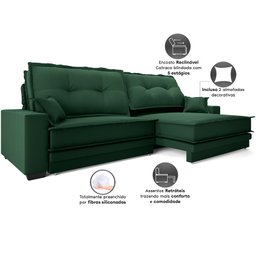 Sofá Palermo 2,40m Retrátil e Reclinável Velosuede Verde - Netsofás - 6