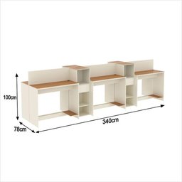 Estação de Trabalho 6 Lugares Office Smart 6 Mesas 4 Armários - Off White e Cedro - 2