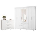 Ver imagem 1 de Guarda Roupa Casal Doble 08 Portas com Espelho e Cômoda Fontana Branco - Móveis Albatroz