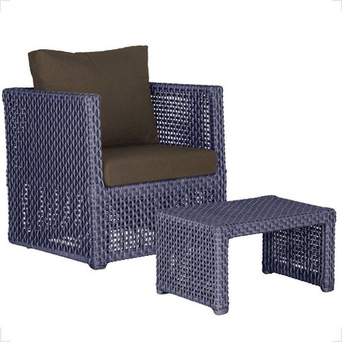 Mesa e 1 Poltrona Madri Corda Náutica Estofado 9 Trama Azul