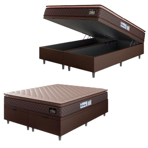 Cama Box Baú Casal Queen Colchão Espuma D33 Pillow Top Millenium Suede Marrom Hellen