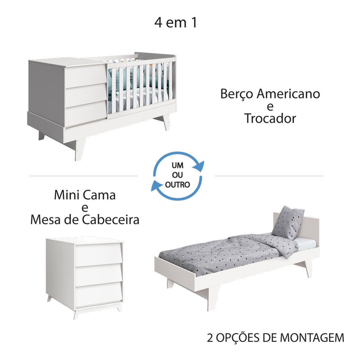 Conjunto Prince Berço Americano Multifuncional e Guarda Roupa 2 Portas de Correr - Reller - Branco F - 3