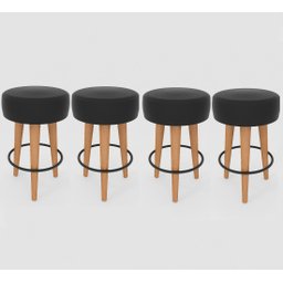Kit 4 Banqueta Média Cozinha 60cm Estofada Preto Madeira Maciça Urban - 1