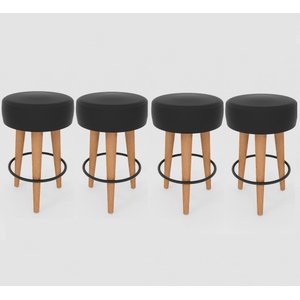 Kit 4 Banqueta Média Cozinha 60cm Estofada Preto Madeira Maciça Urban