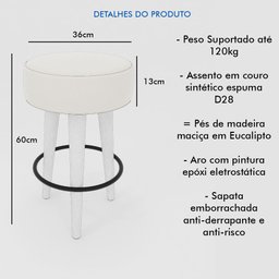 Kit 4 Banqueta Média Cozinha 60cm Estofada Preto Madeira Maciça Urban - 4