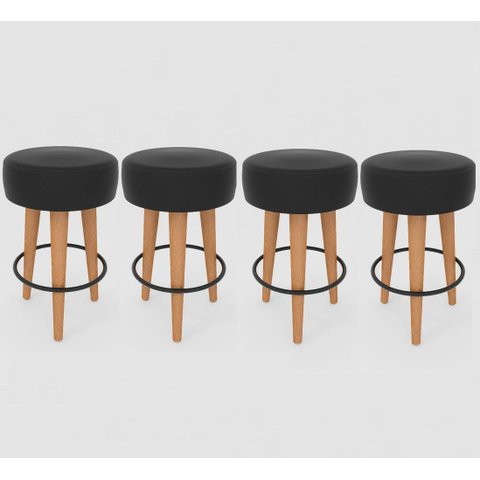 Kit 4 Banqueta Média Cozinha 60cm Estofada Preto Madeira Maciça Urban