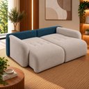 Ver imagem 3 de Sofá Cama Casal Retrátil e Reclinável 2 Lugares Bicolor Pérola / Azul 196cm