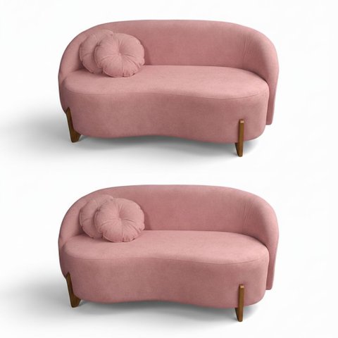Kit 02 Sofás Orgânicos 2 Lugares C/2 Almofadas Curvo Sala Recepção Amsterdã Veludo Rosa - Montanari'