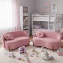 Ver imagem 2 de Kit 02 Sofás Orgânicos 2 Lugares C/2 Almofadas Curvo Sala Recepção Amsterdã Veludo Rosa - Montanari'