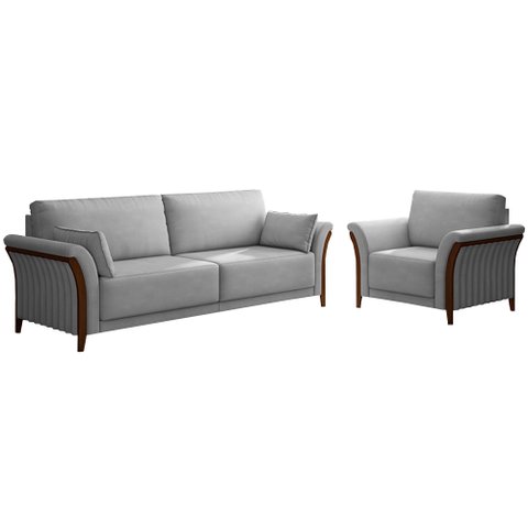Conjunto Decorativo Poltrona e Sofá 222cm Market Veludo Cinza - Gran Belo