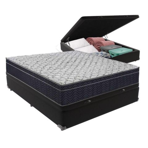 Cama + Box com Baú Viúva Colchão Ortobom D45 Firme Airtech Preto