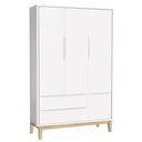 Ver imagem 2 de Berço Americano com Colchão e Guarda Roupa Classic 3 Portas Branco Pés Madeira Natural - Reller