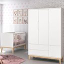 Ver imagem 6 de Berço Americano com Colchão e Guarda Roupa Classic 3 Portas Branco Pés Madeira Natural - Reller