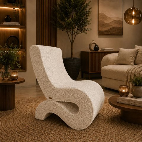 Poltrona Decorativa Marina Bouclê Moscow Design Orgânico Moderno