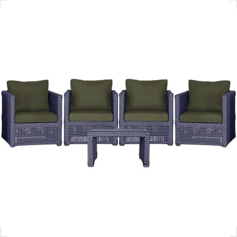 Mesa e 4 Poltronas Madri Corda Náutica Estofado 13 Trama Azul