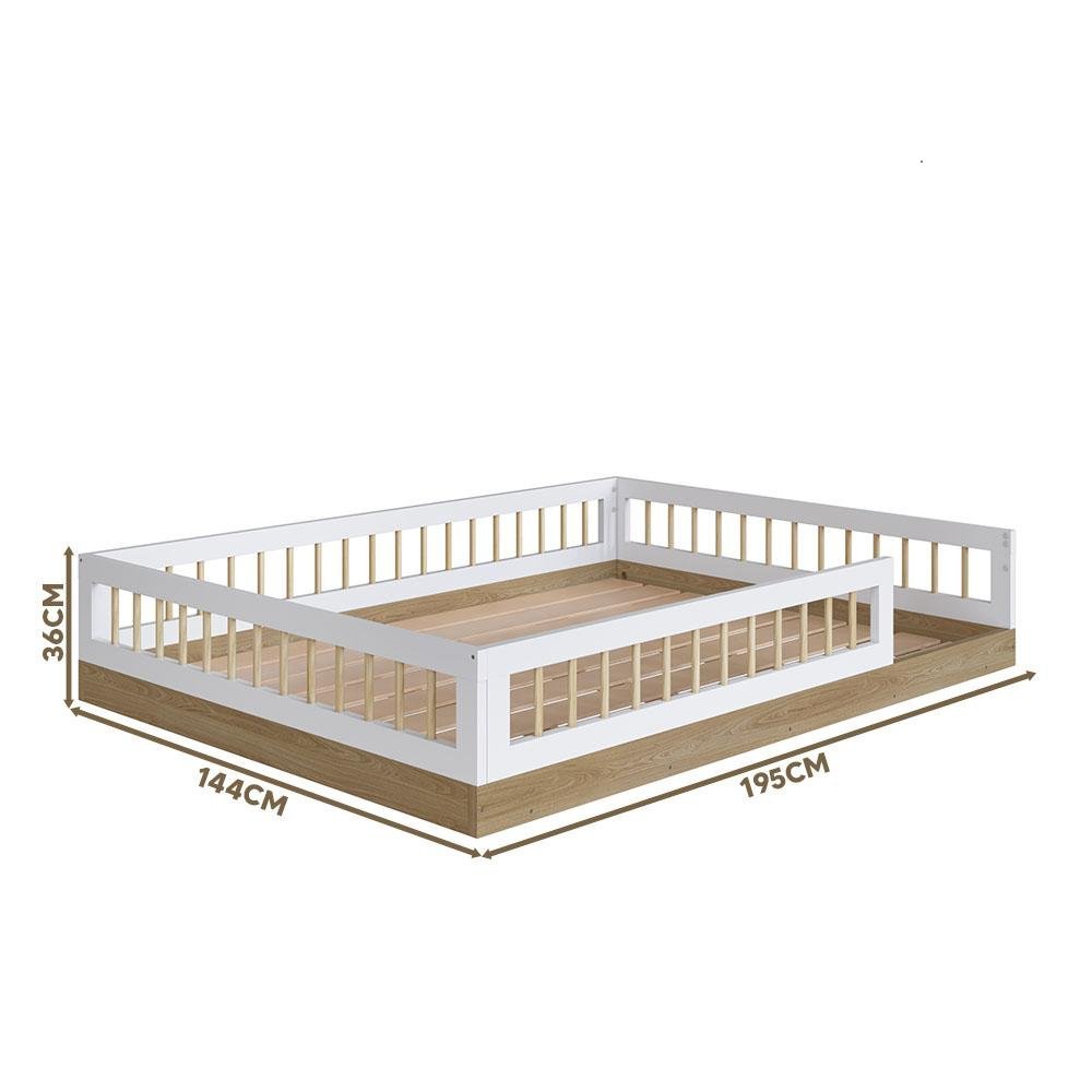 Cama Infantil Montessoriana Casal Com Colchão Aveiro Oak Branco Fada Completa Móveis - 4