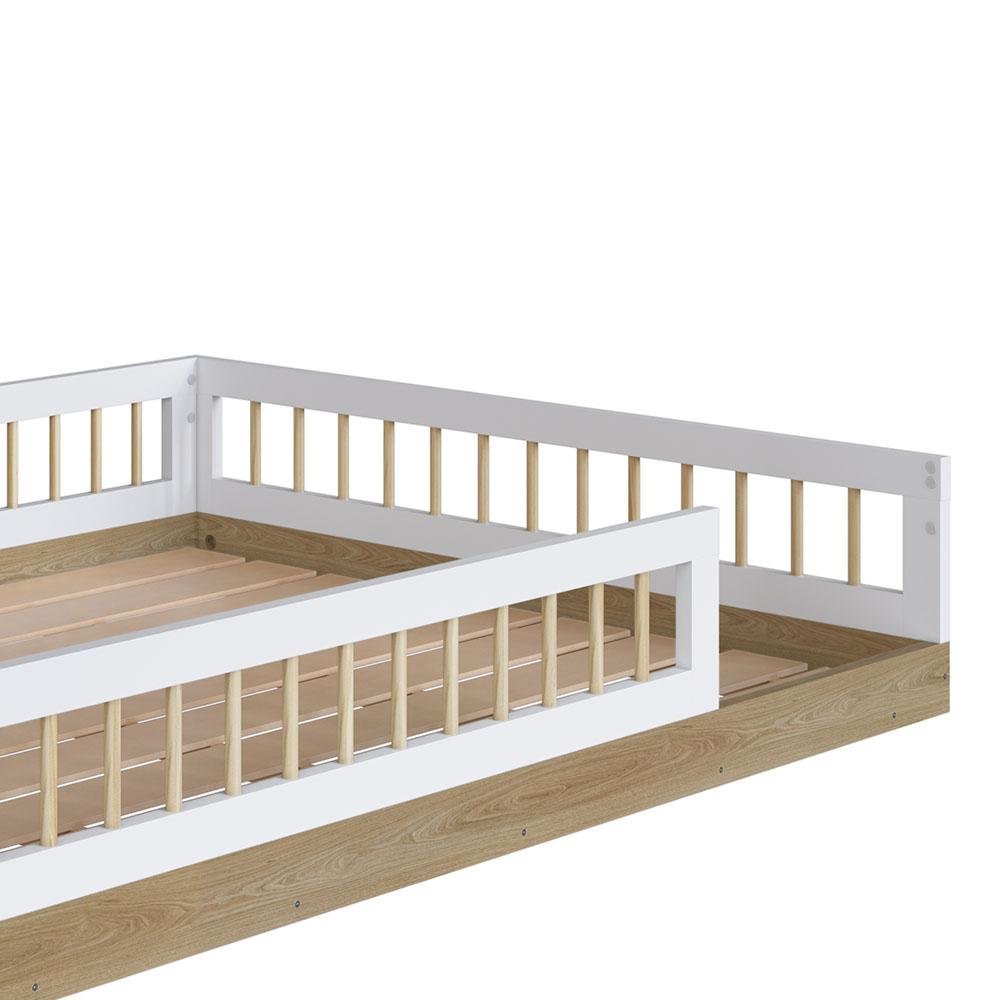 Cama Infantil Montessoriana Casal Com Colchão Aveiro Oak Branco Fada Completa Móveis - 3