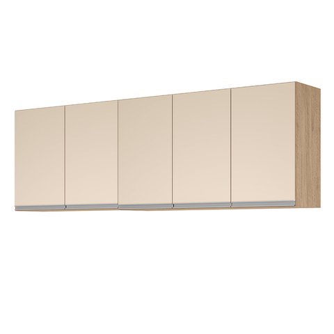 Armario Aereo Modulado 5 Portas Milla Amendoa Off White Puxador Aluminio