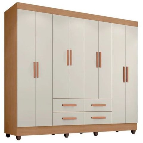 Guarda Roupa Casal Lite 8 Portas e 4 Gavetas Nature/off White - Móveis Leão