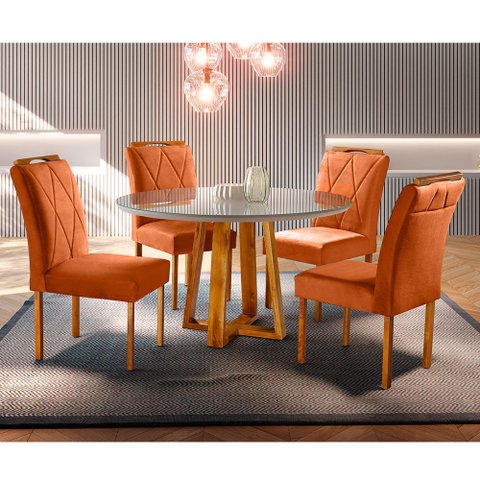 Conjunto Sala de Jantar 4 Lugares Mesa Redonda 1,2m e 4 Cadeiras Moveis Mix