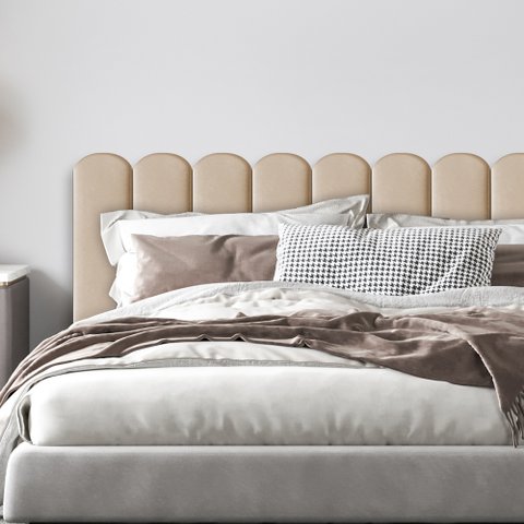 Cabeceira Nuvem Bege Modular Estofada Para Cama Box Casal - 7 módulos
