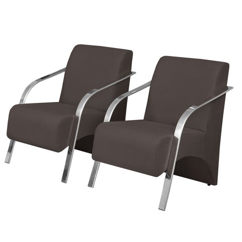 Kit 2 Poltronas Decorativas Vênus 1 Lugar Braço Pé Alumínio Dsalla Suede Marrom