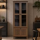 Ver imagem 3 de Cristaleira para Sala de Jantar 80cm 3 Portas Madeira Maciça e Vidro Aton S05 Ipê - Lyam Decor