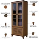 Ver imagem 5 de Cristaleira para Sala de Jantar 80cm 3 Portas Madeira Maciça e Vidro Aton S05 Ipê - Lyam Decor