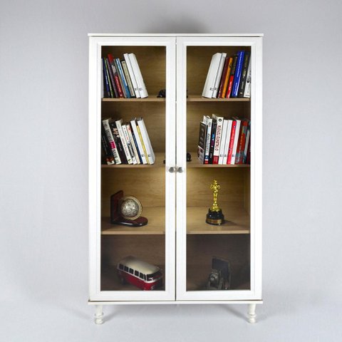 Armário Multiuso 2 portas de vidro Ditália C/Kit Luz E-957 Cor:Branco