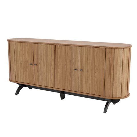 Balcão Buffet Para Sala De Estar Curvo 04 Portas Romagna 180cm D03 Freijó Preto Fosco - Lyam
