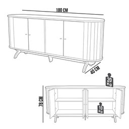 Balcão Buffet Para Sala De Estar Curvo 04 Portas Romagna 180cm D03 Freijó Preto Fosco - Lyam - 5
