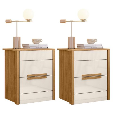 Kit 2 Mesas de Cabeceira Dhara 2 Gavetas Freijó/off White - Moval