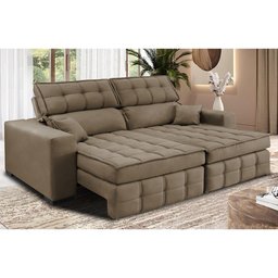 Sofá Retrátil e Reclinável 2,20M Molas Ensacadas e Costura Tripla Cama Inbox Nobre Suede Castor - 1