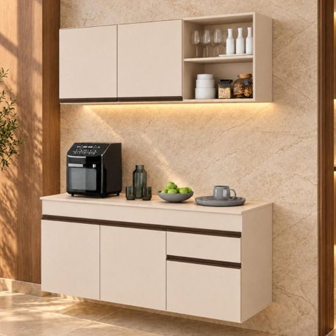 Cozinha Modulada Compacta Suspensa com Balcão para Pia 150cm Milano Multimóveis MP2478 - Vanilla