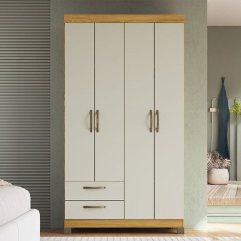 Guarda-roupa Solteiro Basic 4 Portas 2 Gavetas Ipê/cristalo - Decibal