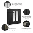 Ver imagem 5 de Guarda-Roupa Solteiro com Espelho 4 Portas 2 Gavetas 206 x 181cm Splendore Yescasa Preto