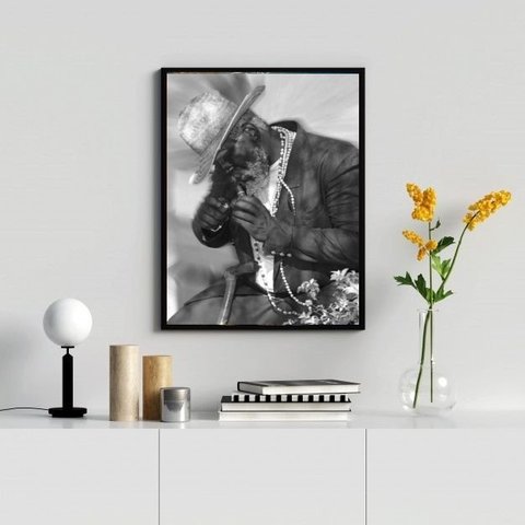 Quadro Decorativo Fotografia Preto Velho 24x18cm - com Vidro:madeira Branca