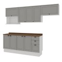 Ver imagem 2 de Cozinha Modulada Completa 6 Peças 100% MDF Americana Provençal com Tampo e Rodapé Iluminata Cinza/Br
