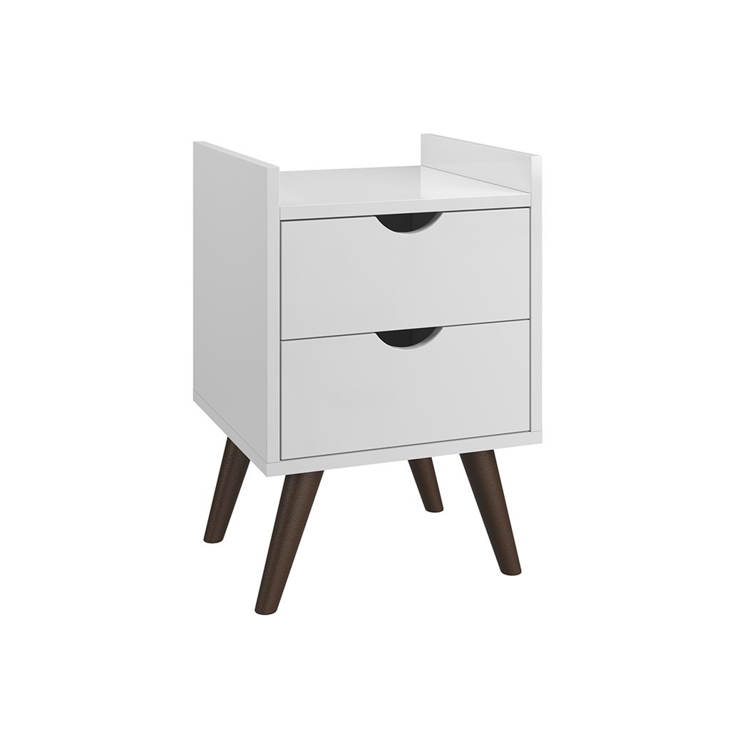 Mesa de Cabeceira Juma 2 Gavetas Estilo Retro - Branco