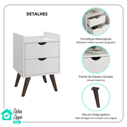 Mesa de Cabeceira Juma 2 Gavetas Estilo Retro - Branco - 4