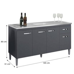 Balcão de Pia Gabriela 150 Cm Cinza Fosco - Ajl - 3