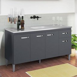 Balcão de Pia Gabriela 150 Cm Cinza Fosco - Ajl - 4