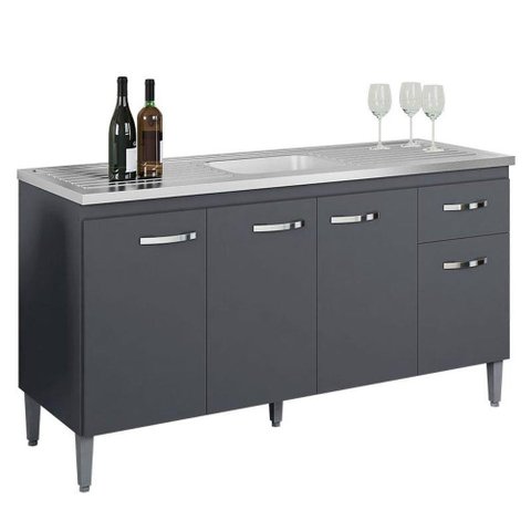 Balcão de Pia Gabriela 150 Cm Cinza Fosco - Ajl