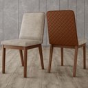 Ver imagem 2 de Cadeira Jantar Estofada Pé Madeira Kit 6 Calie Linho Creme/caramelo H02 - Mpozenato