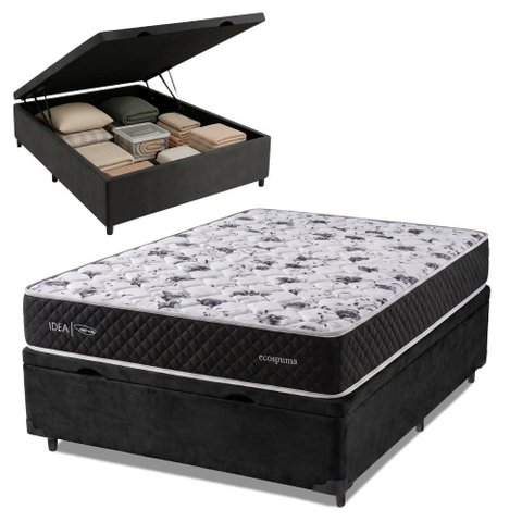 Cama Box Baú Casal Espuma AG65 Double Face Belga 138x188x60cm Herval - Suporta até 150kg por